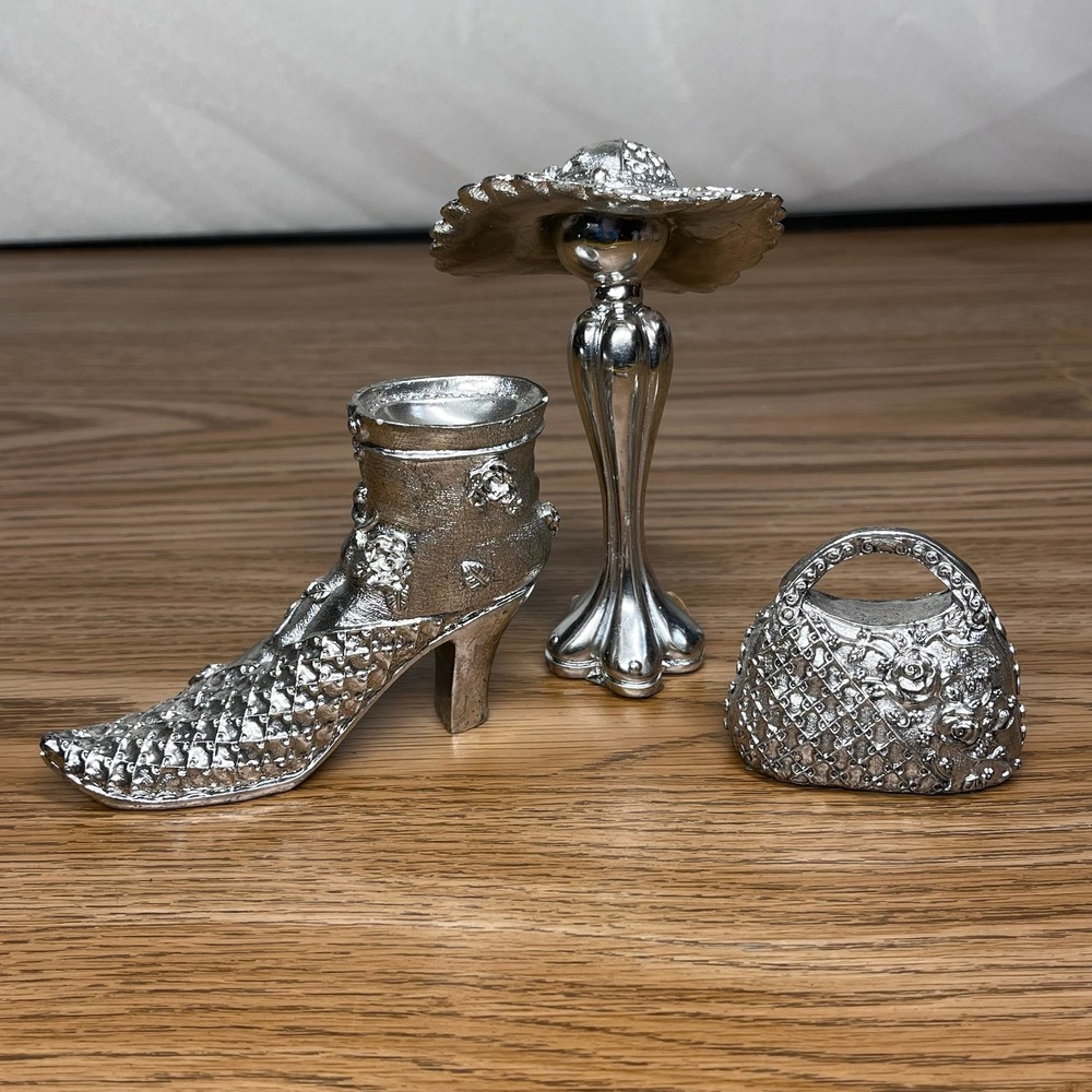 K's Collection Women Figurine Set Polystone Silver Floral Victorian Chic